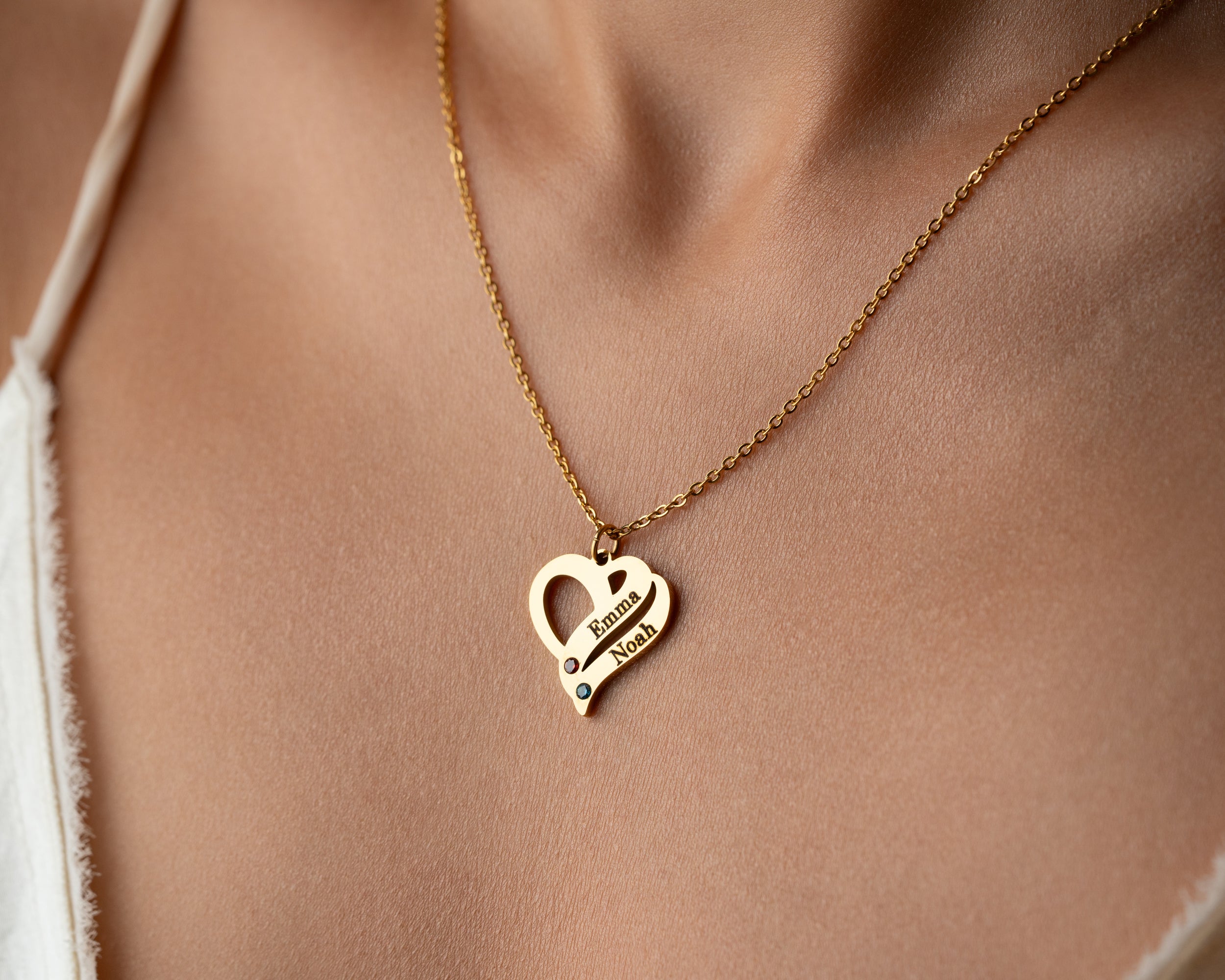 Custom Name Heart with Birthstone Necklace