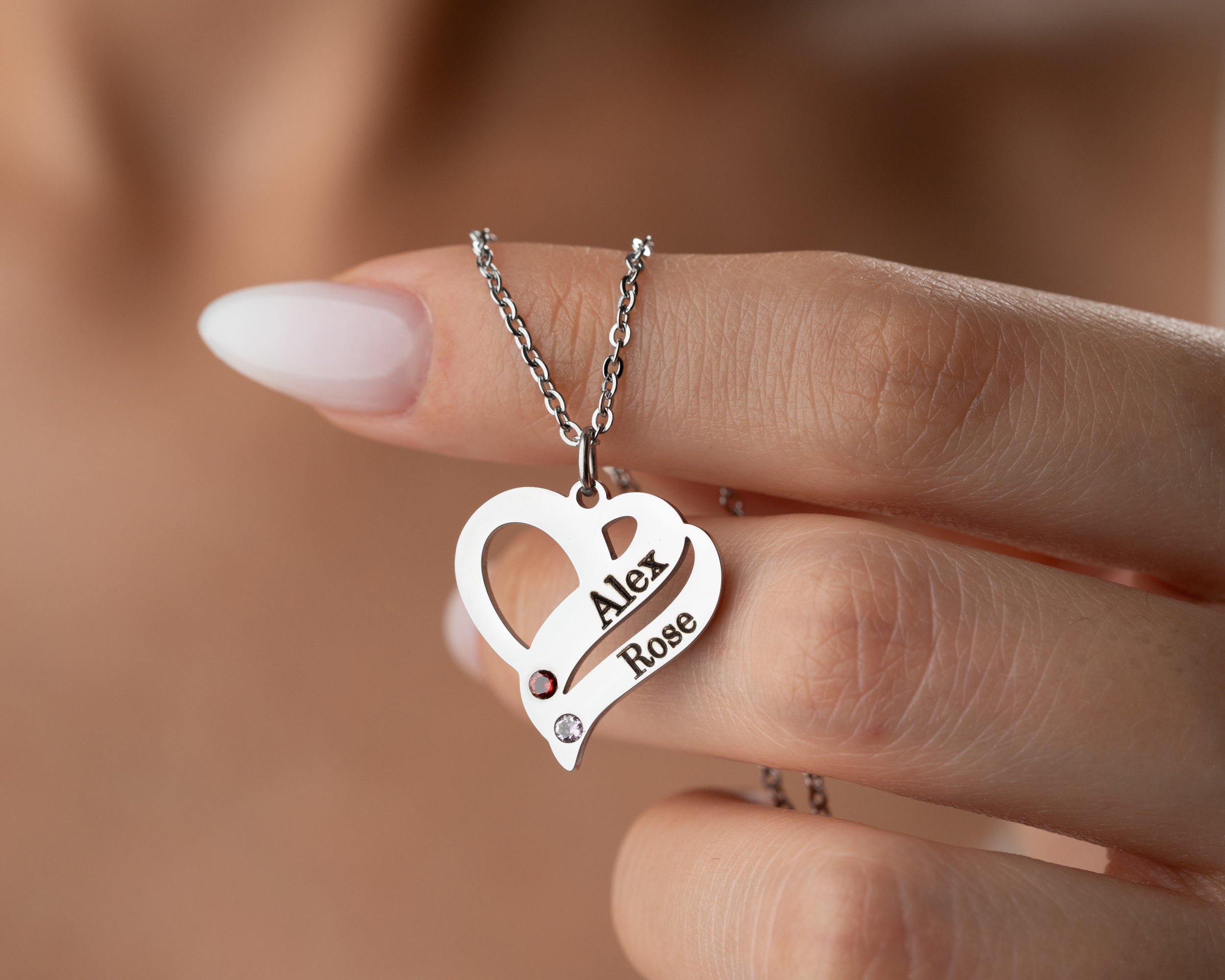 Custom Name Heart with Birthstone Necklace
