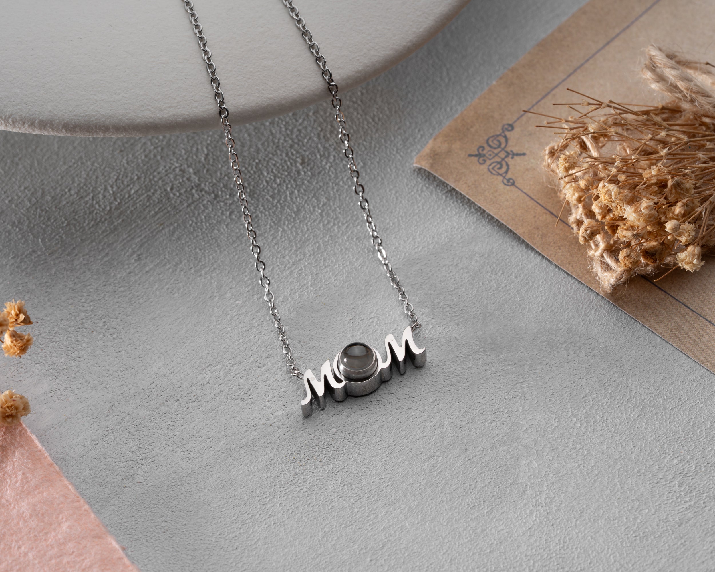 Mom Necklace with 100 Languages I Love You Projection