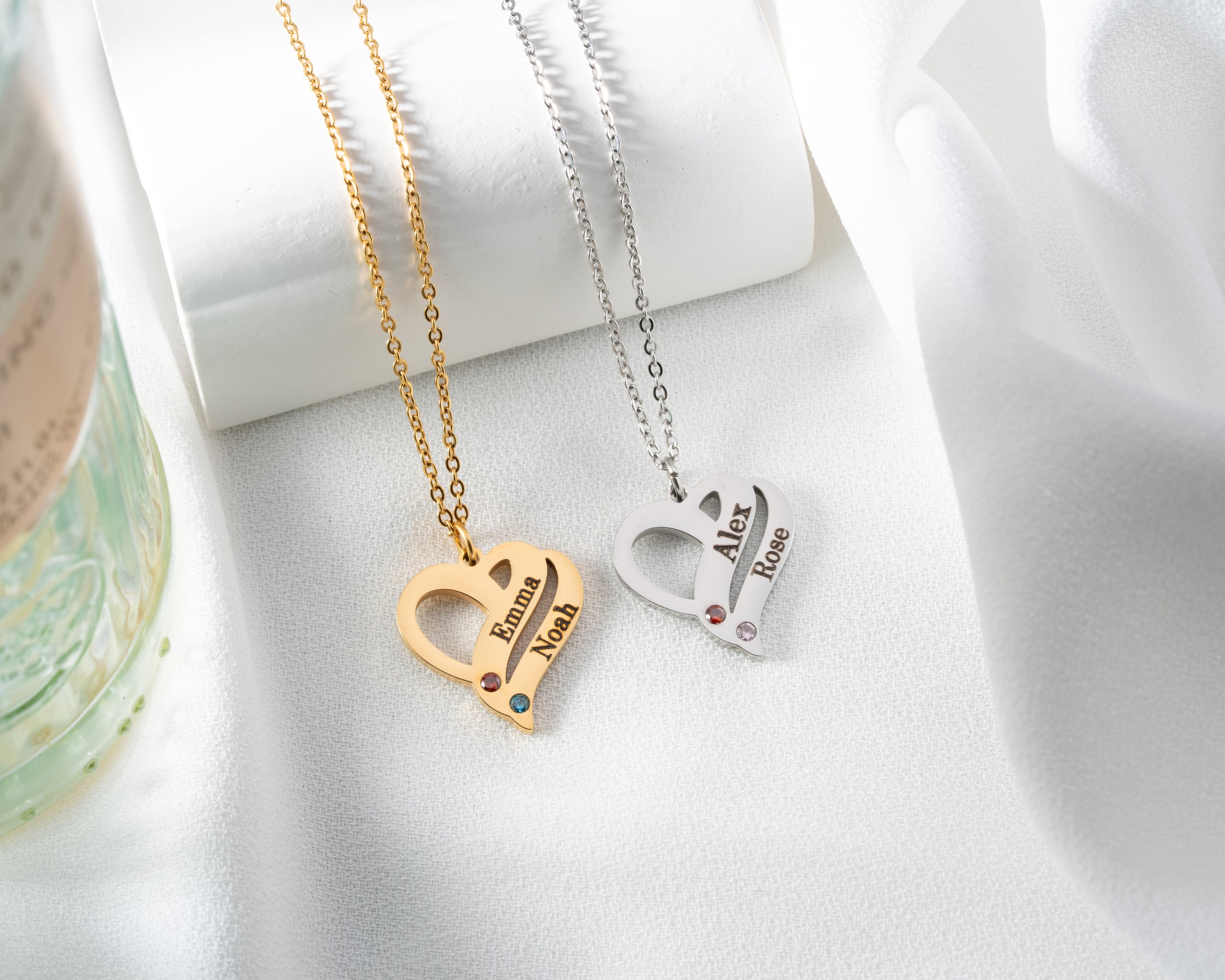 Custom Name Heart with Birthstone Necklace