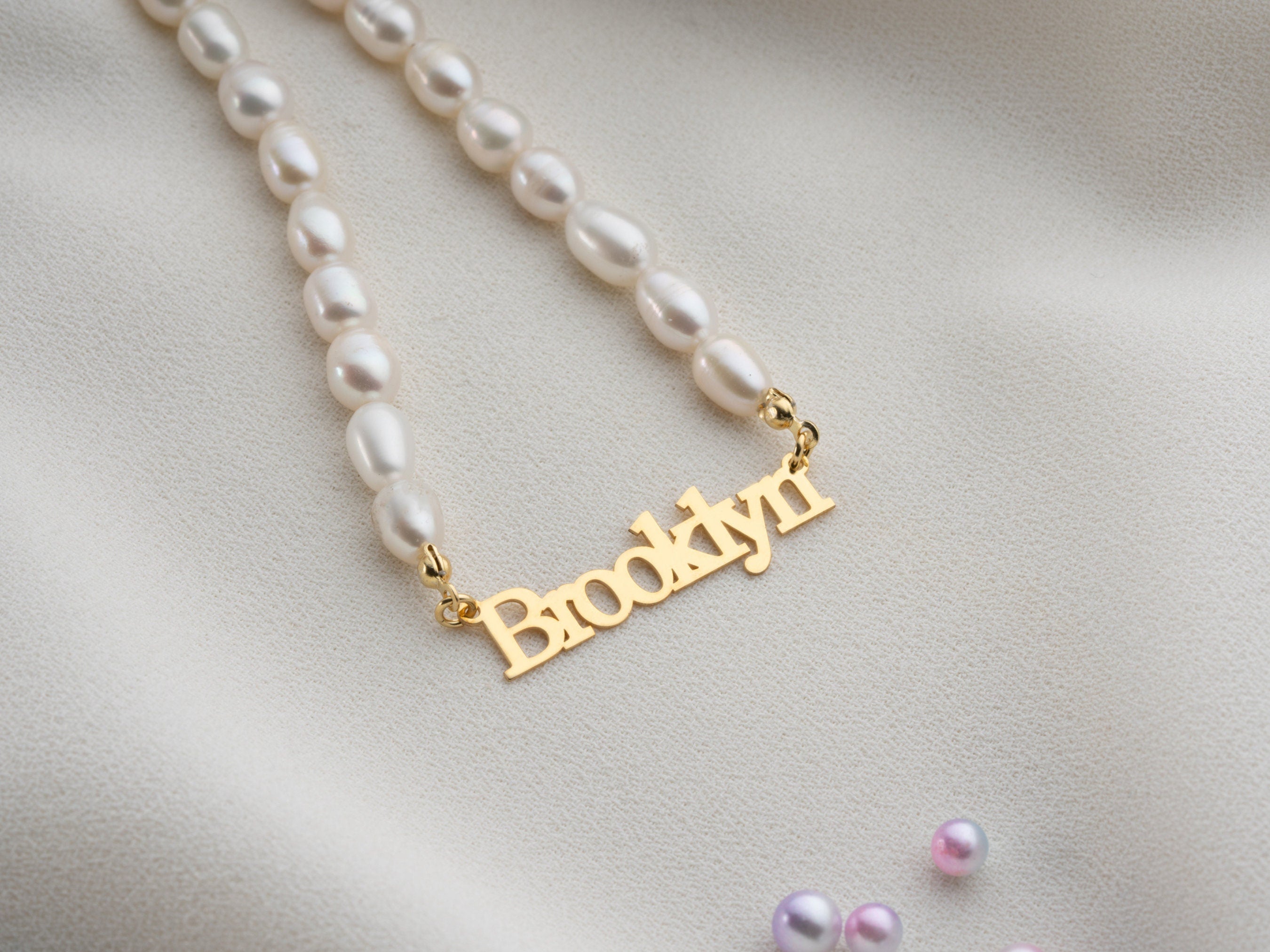 Personalized Name Necklace with Pearl Chain