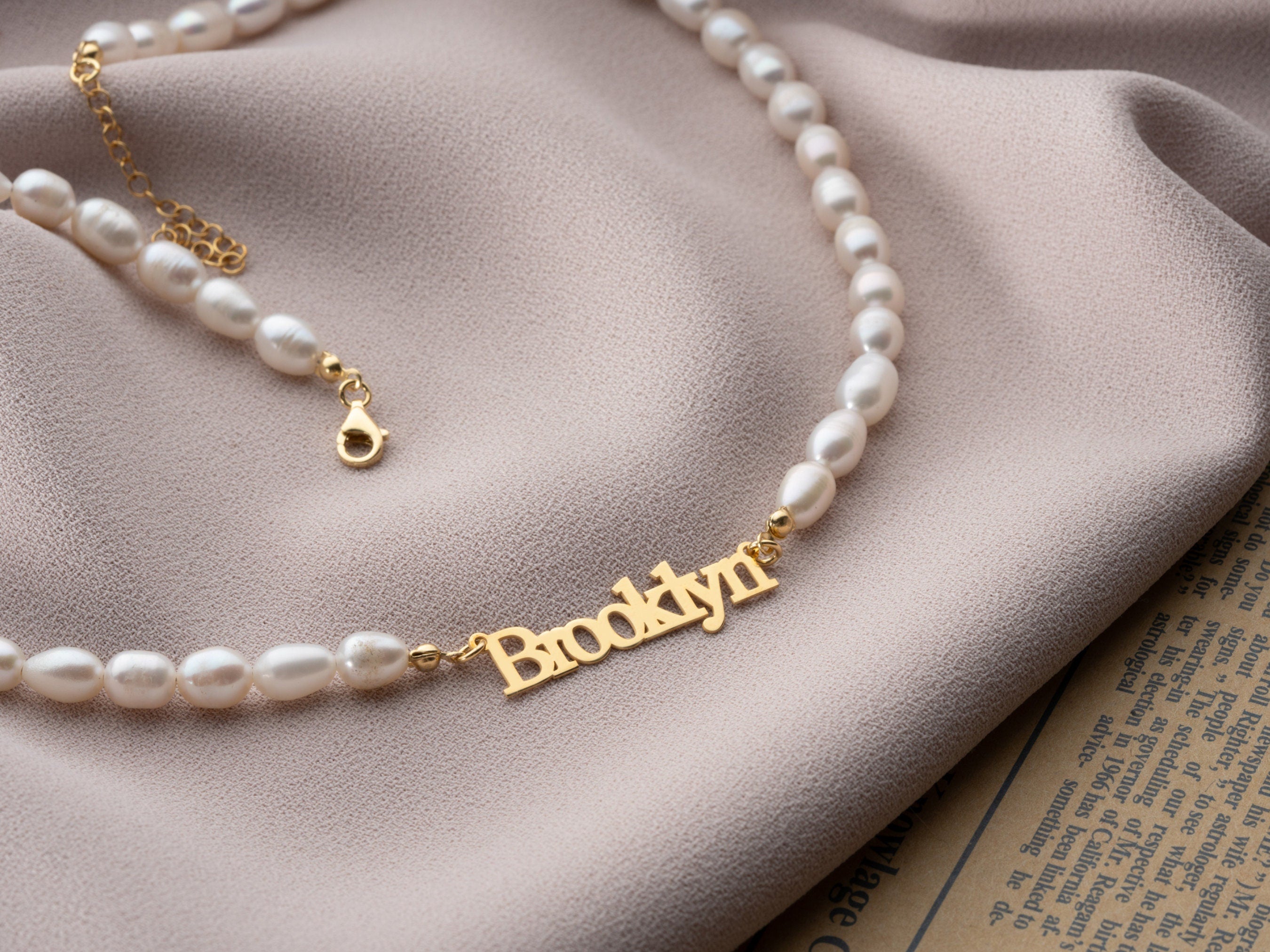Personalized Name Necklace with Pearl Chain