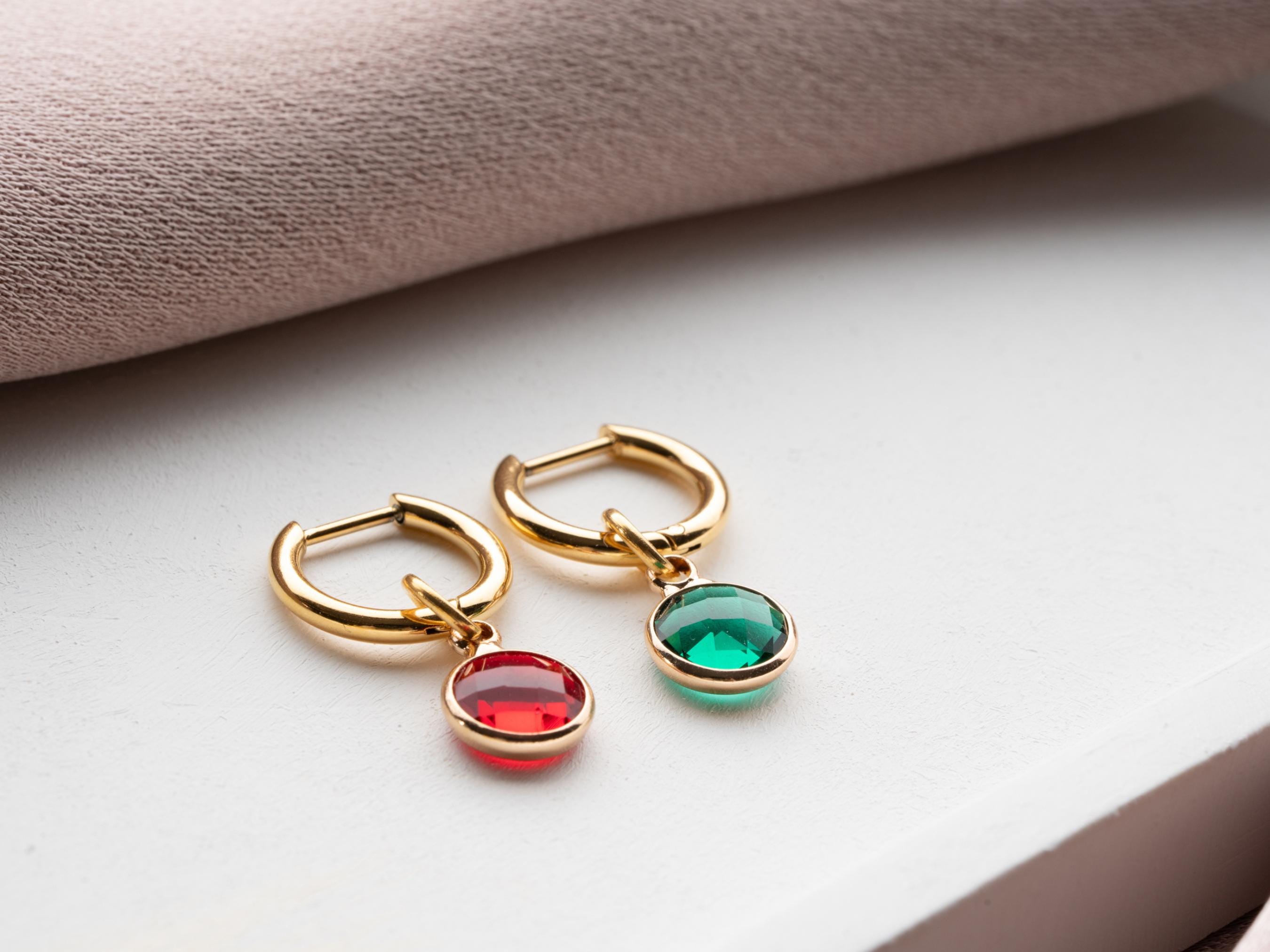 Birthstone Hoop Earrings