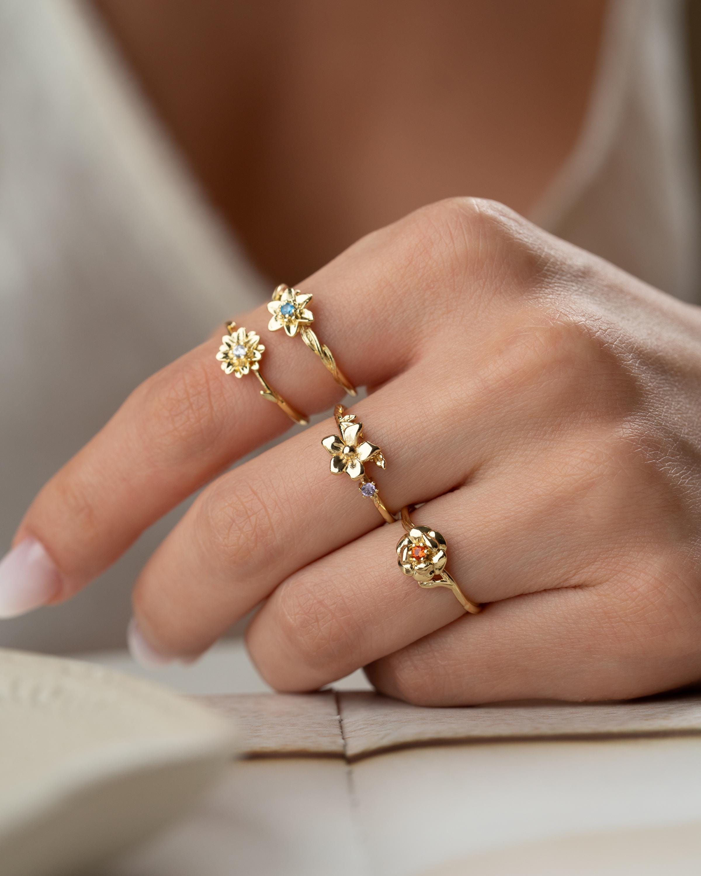 Birth Flower Ring with Birthstone