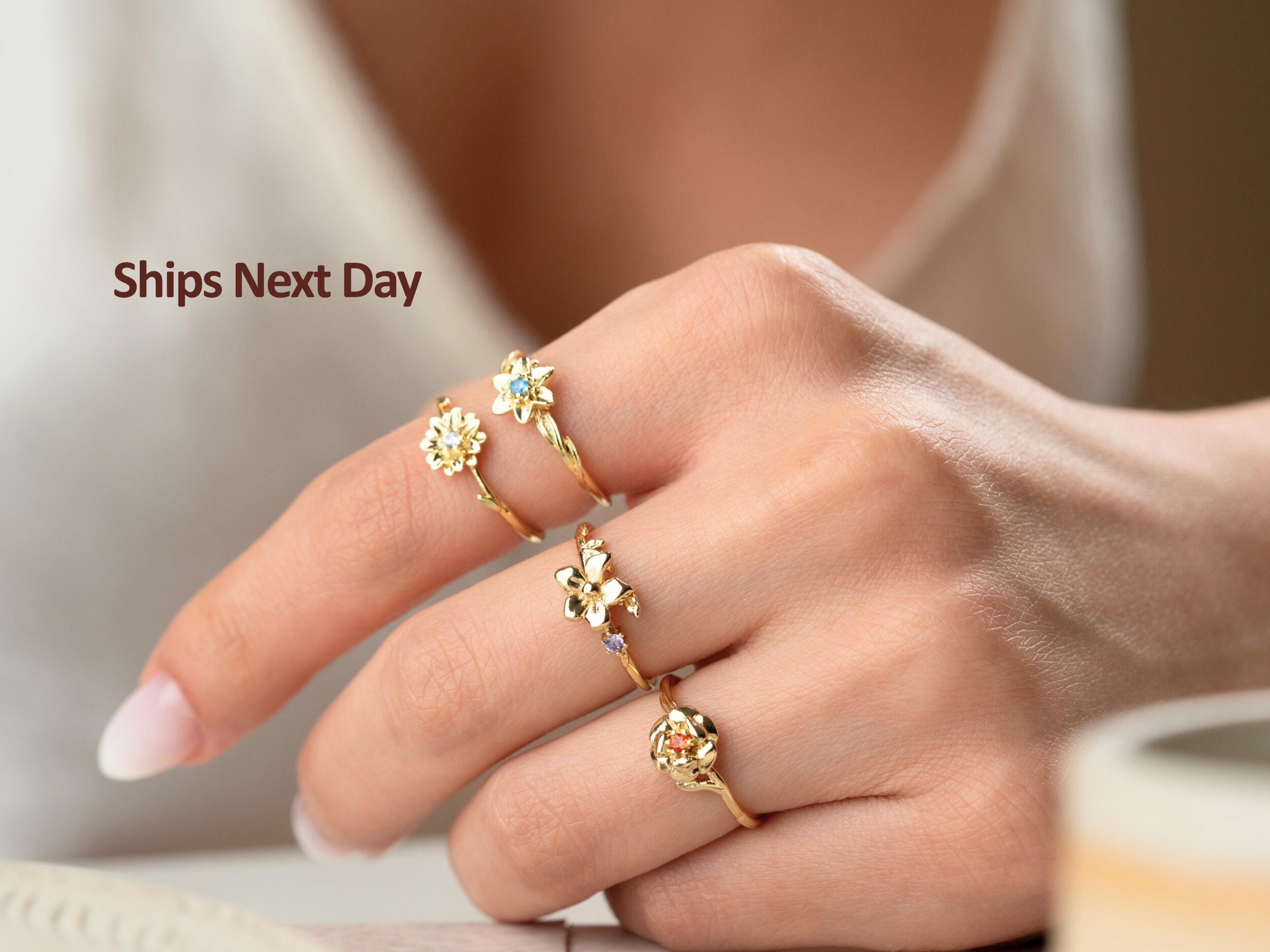 Birth Flower Ring with Birthstone