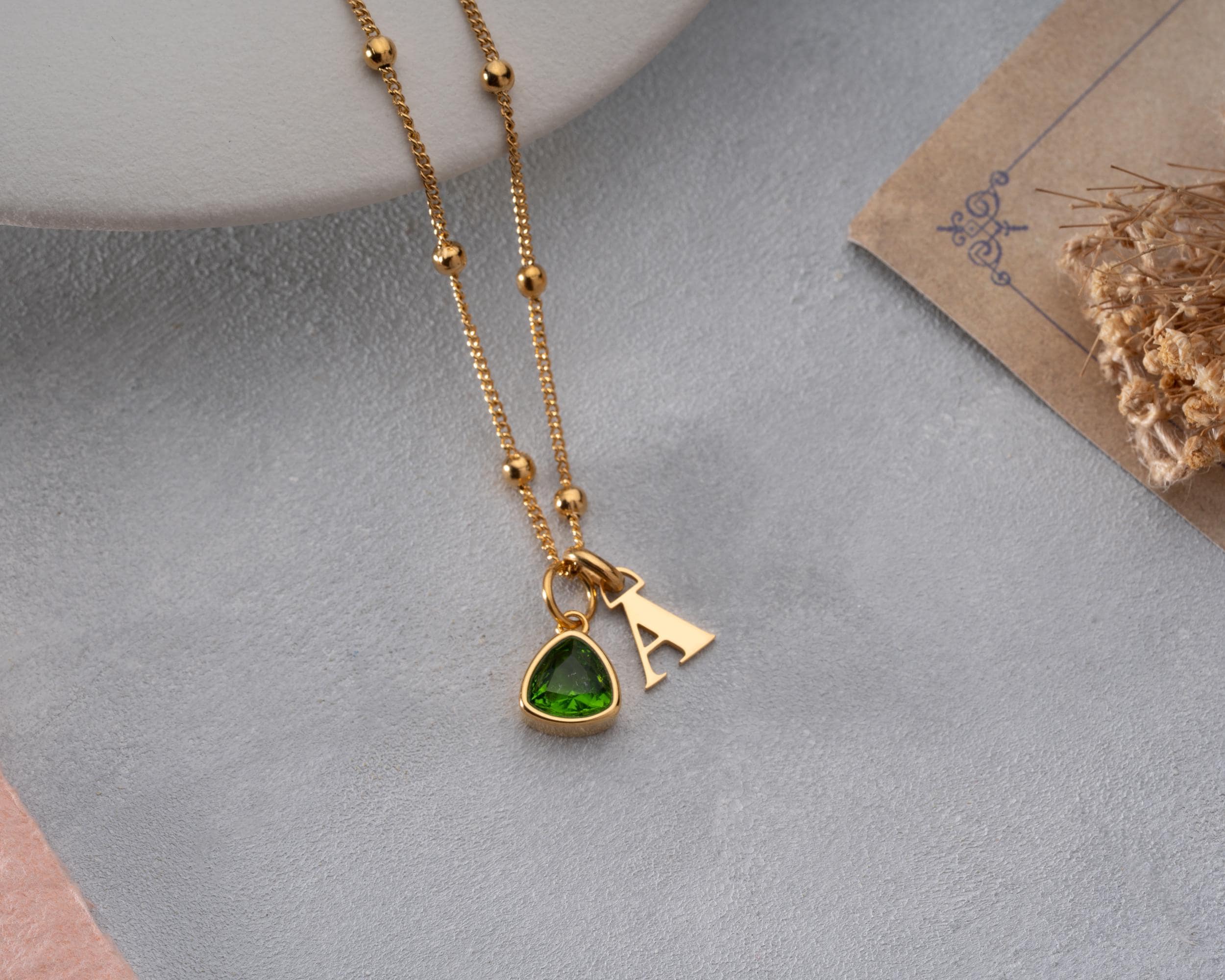 Triangle Birthstone & Initial Necklace