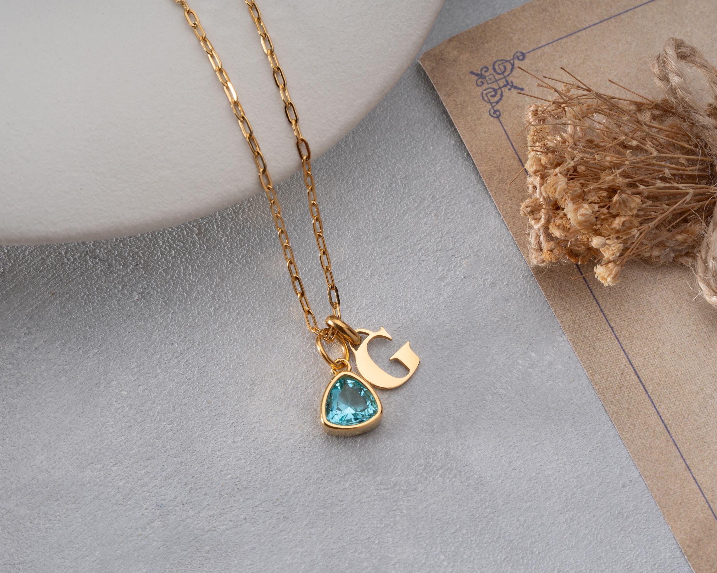 Triangle Birthstone & Initial Necklace