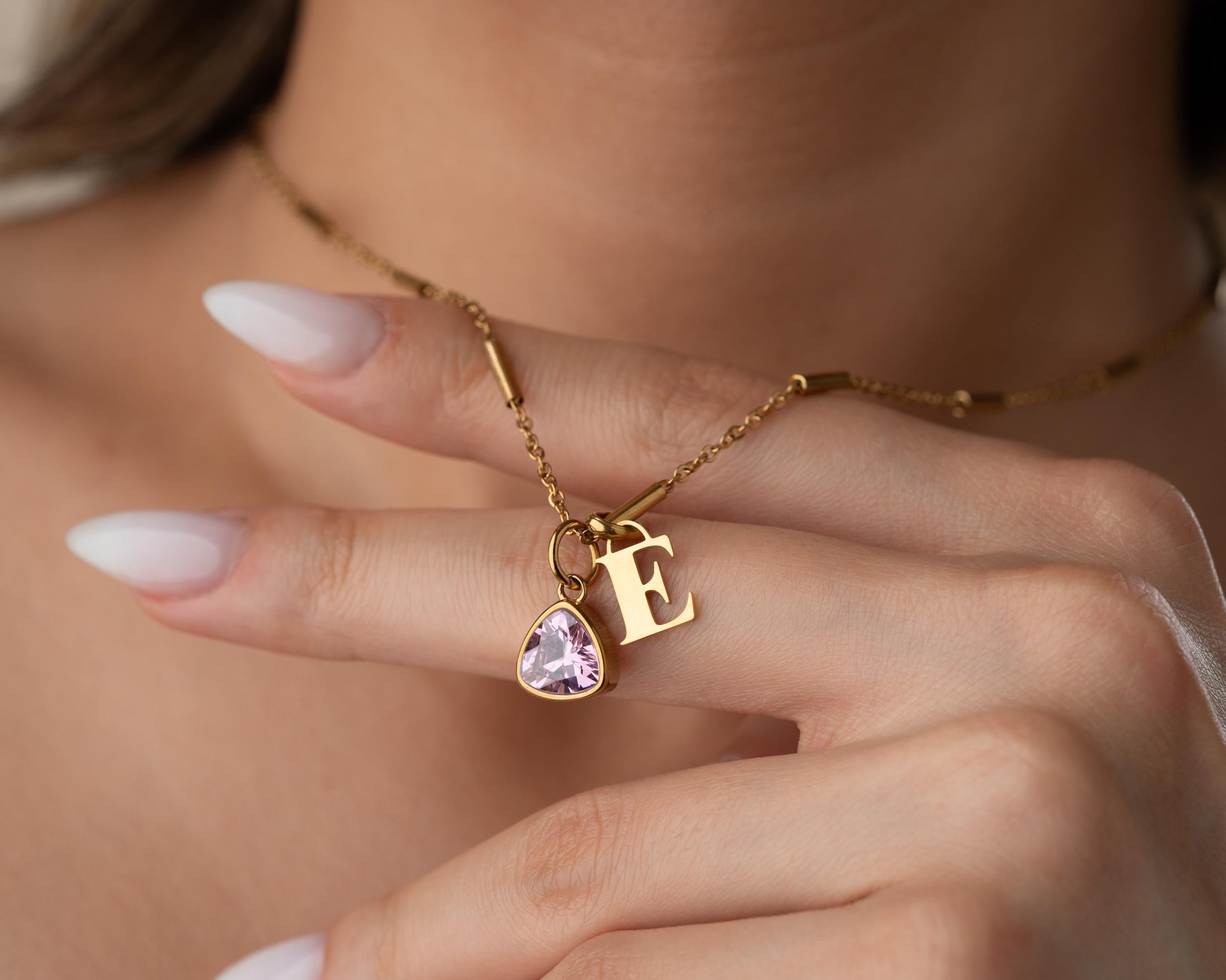 Triangle Birthstone & Initial Necklace