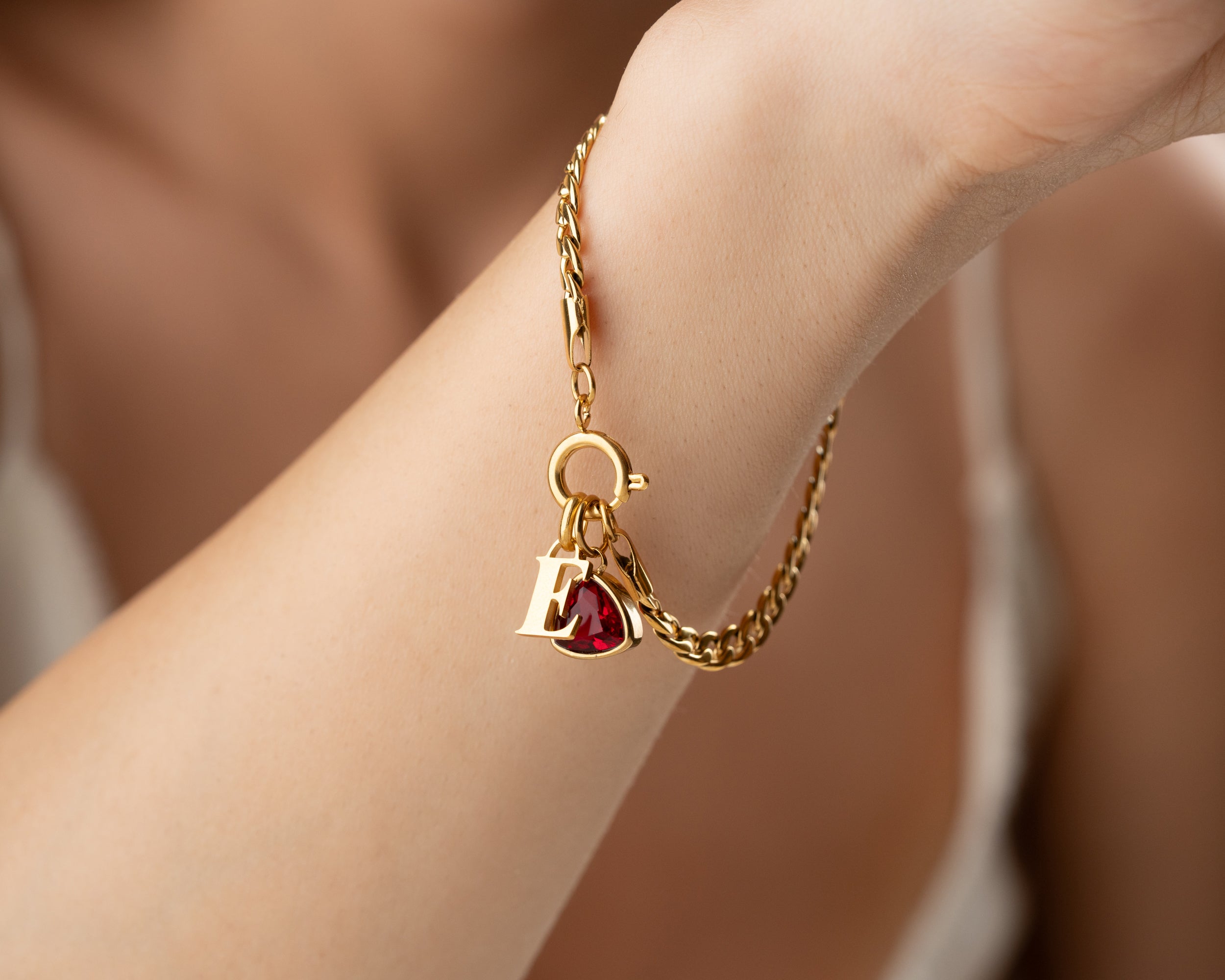 Triangle Birthstone & Initial Bracelet