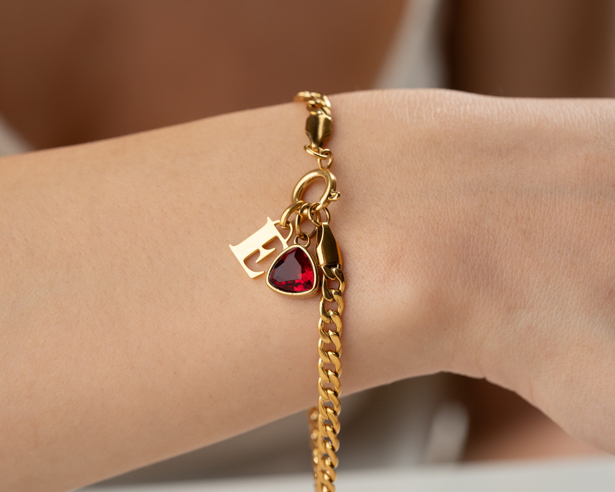 Triangle Birthstone & Initial Bracelet