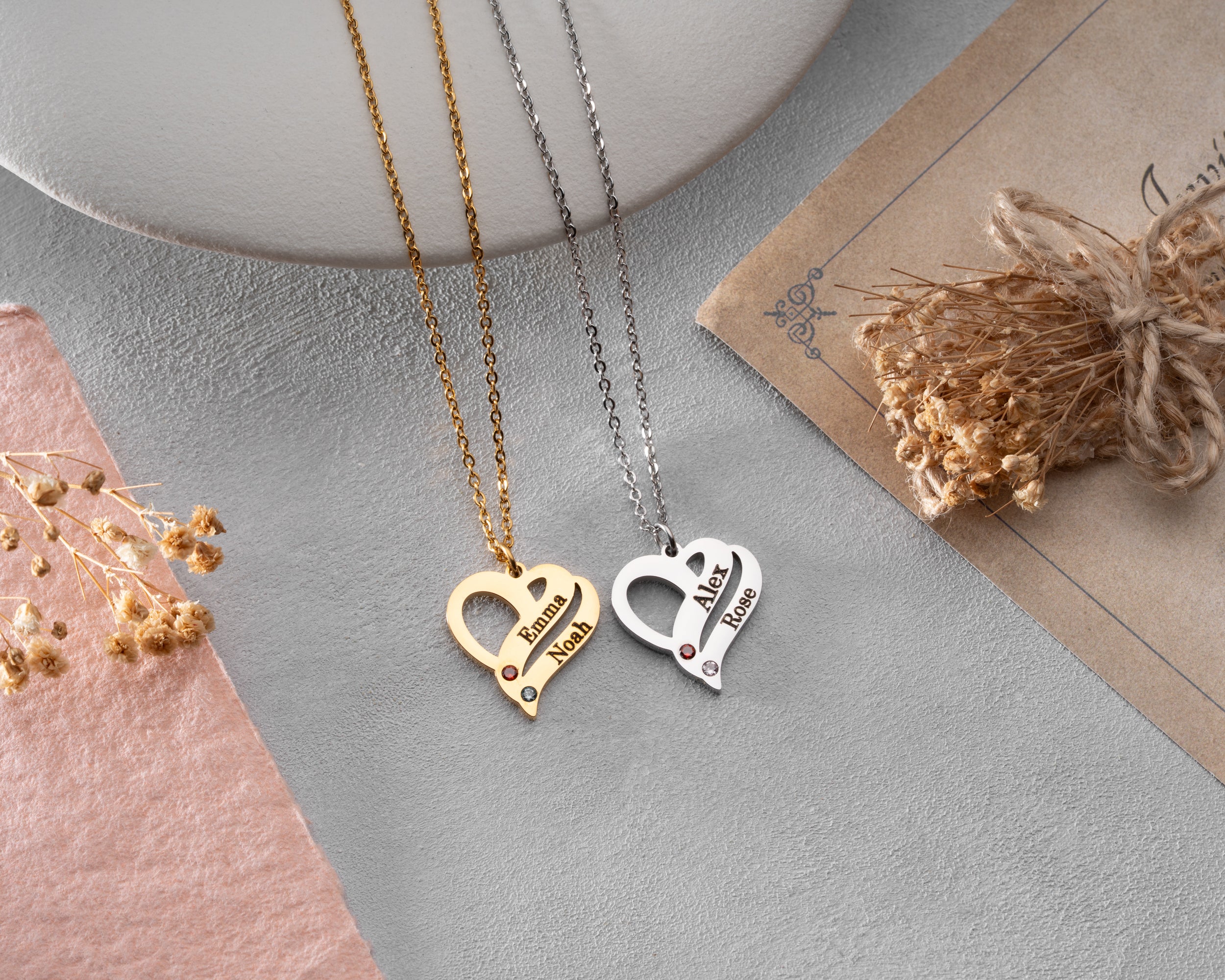 Custom Name Heart with Birthstone Necklace