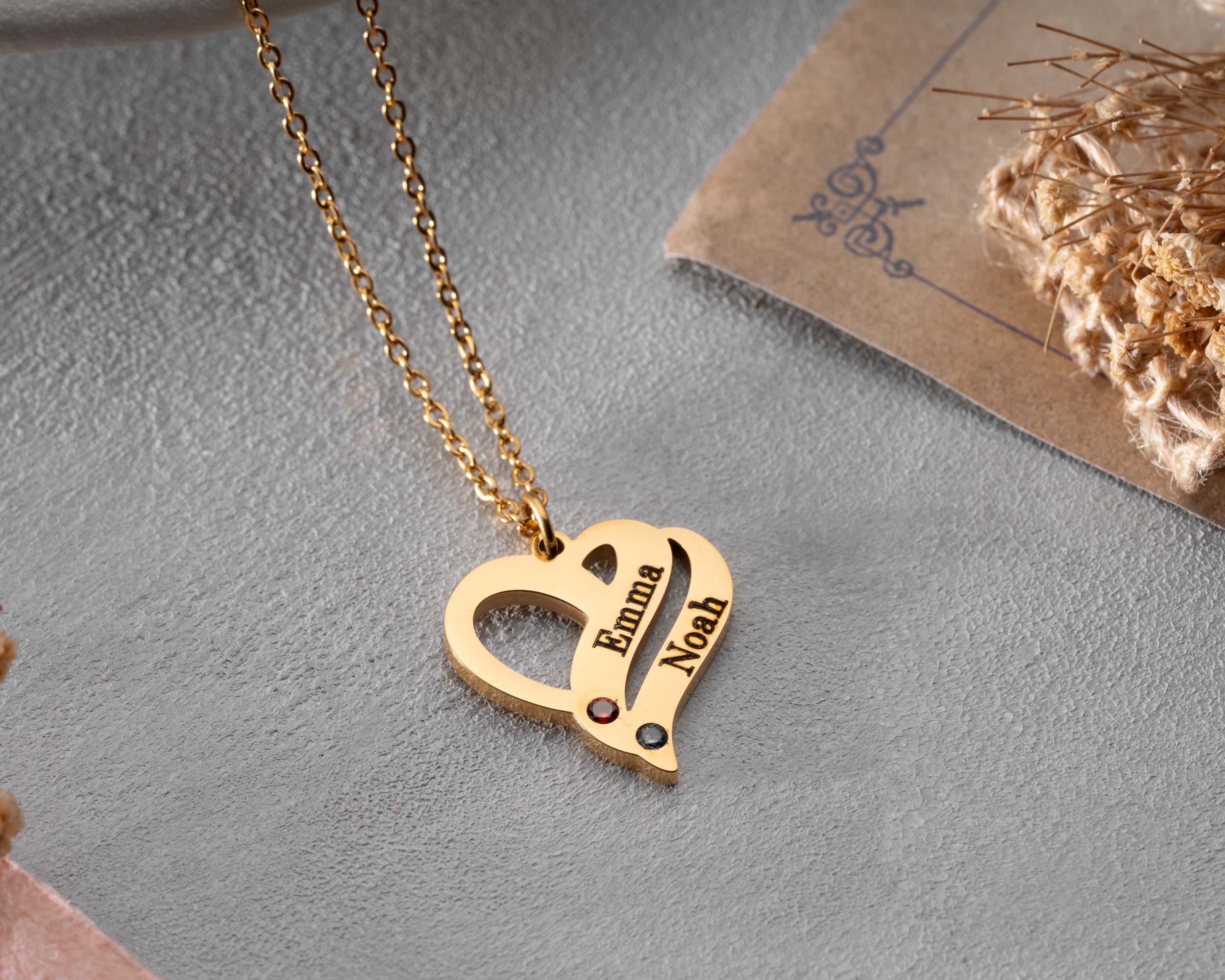 Custom Name Heart with Birthstone Necklace