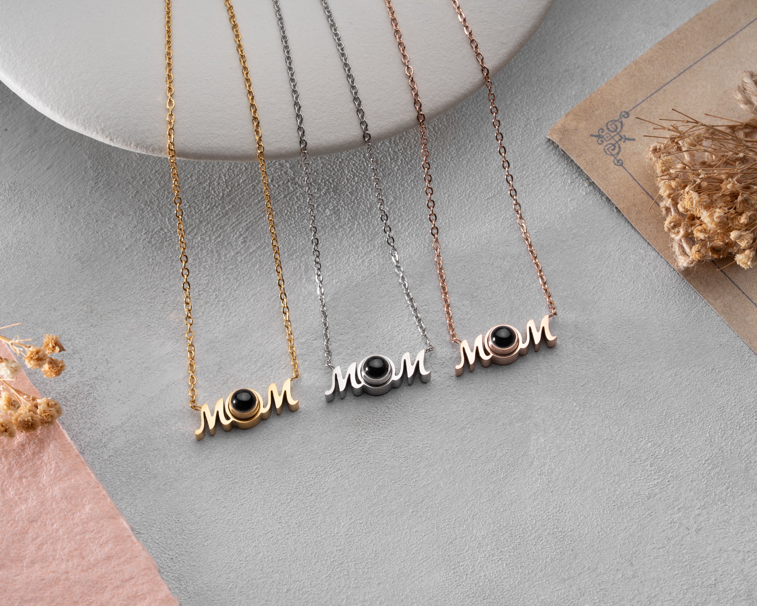 Mom Necklace with 100 Languages I Love You Projection