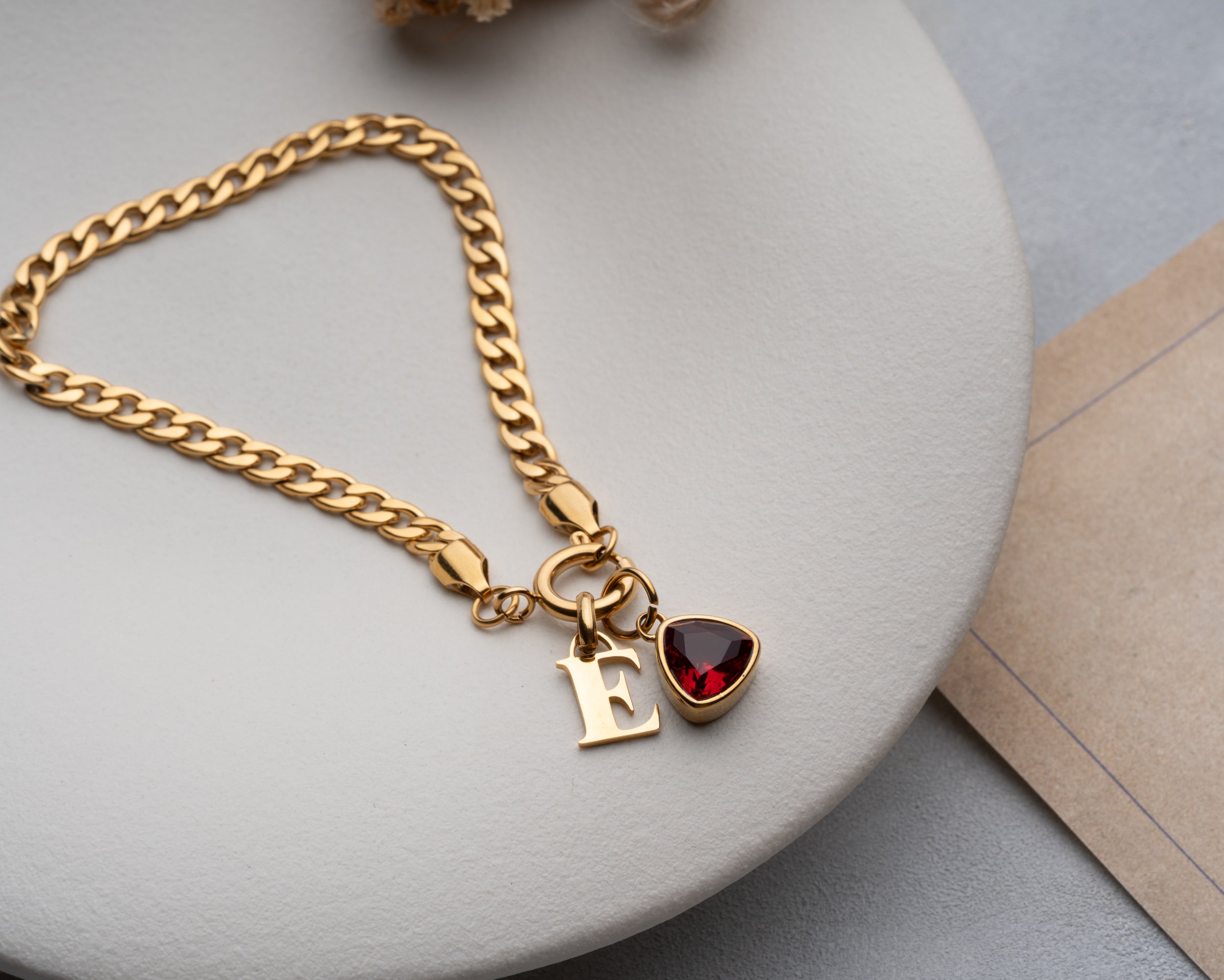 Triangle Birthstone & Initial Bracelet