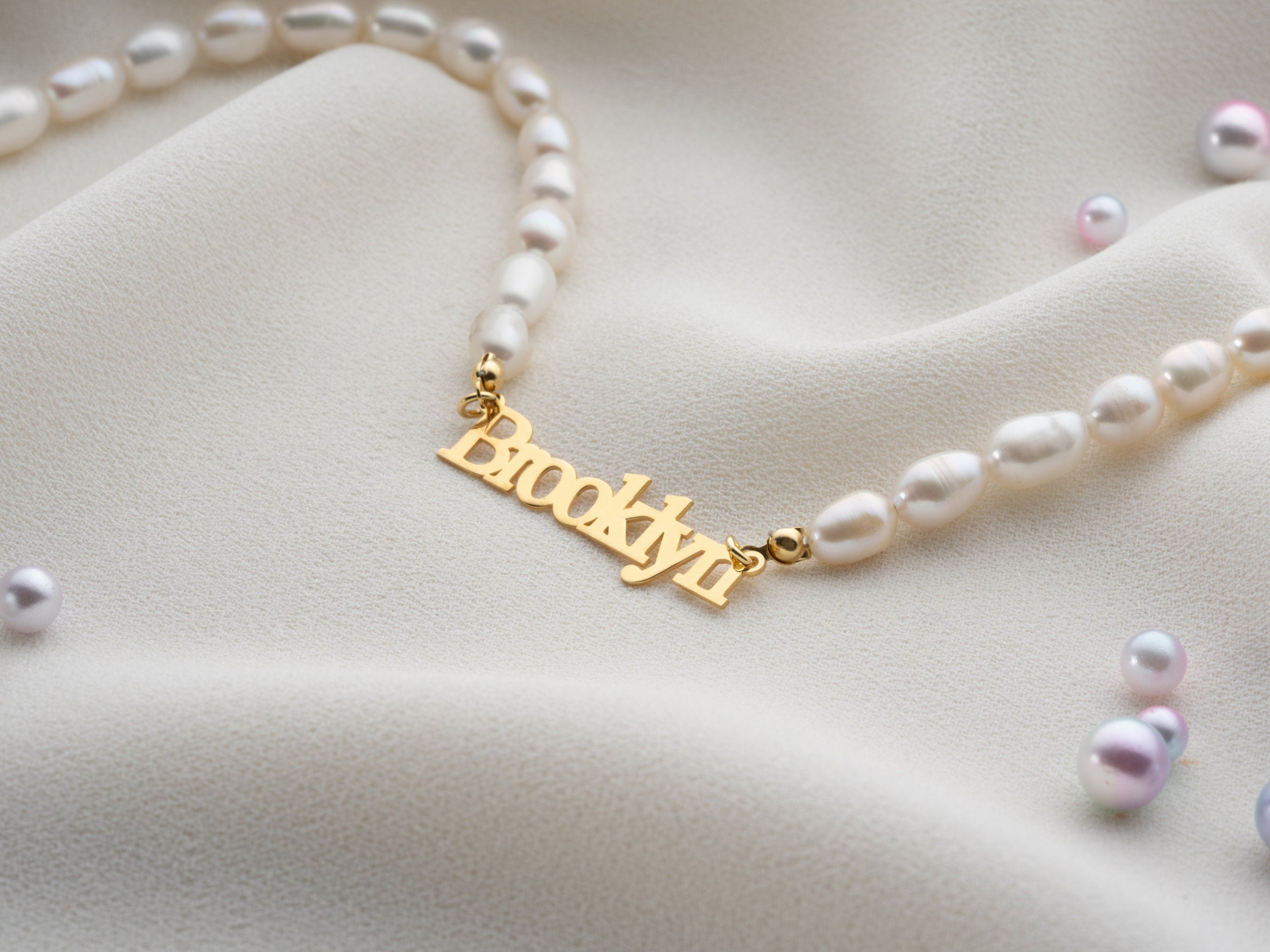 Personalized Name Necklace with Pearl Chain