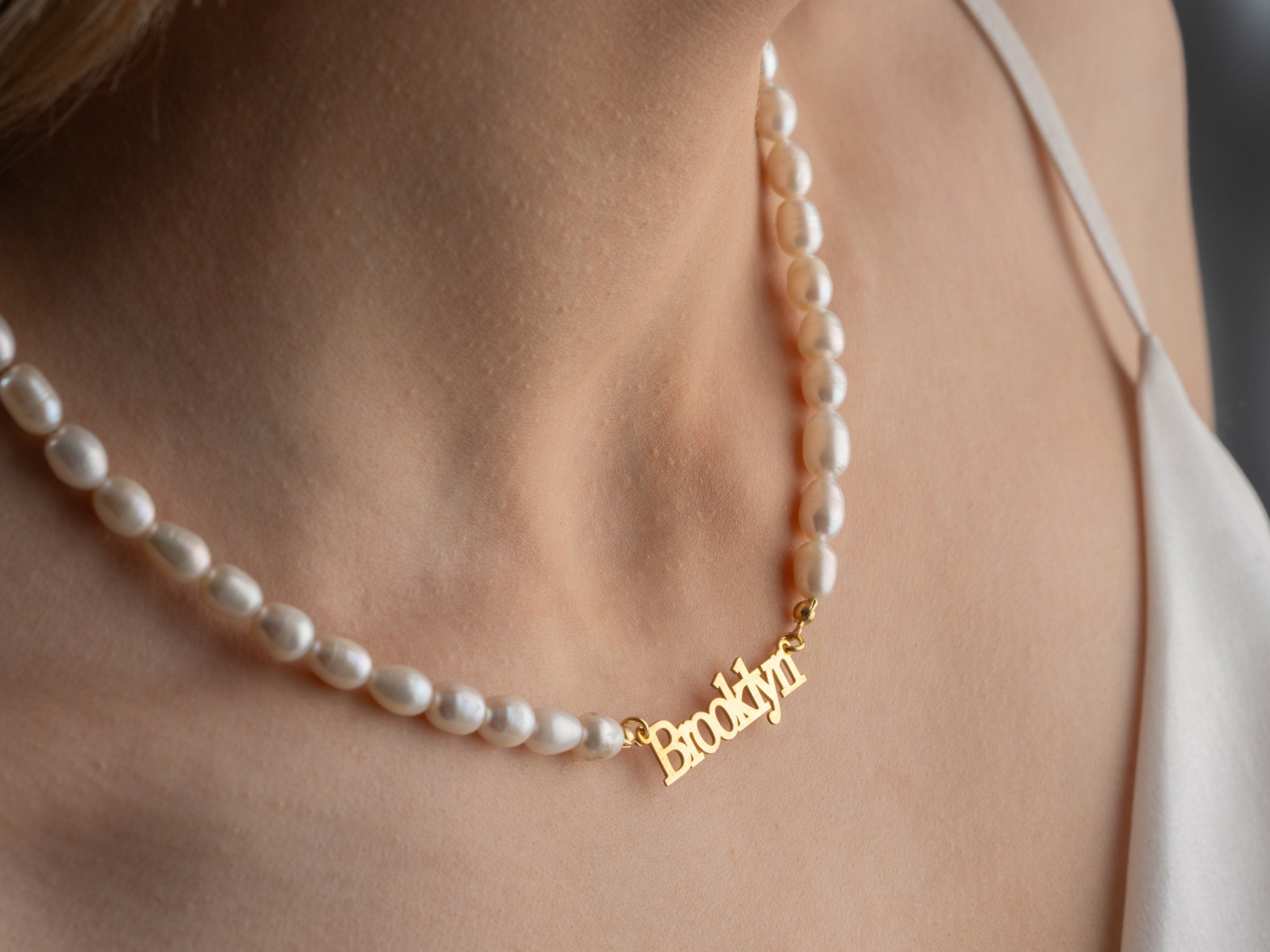 Personalized Name Necklace with Pearl Chain