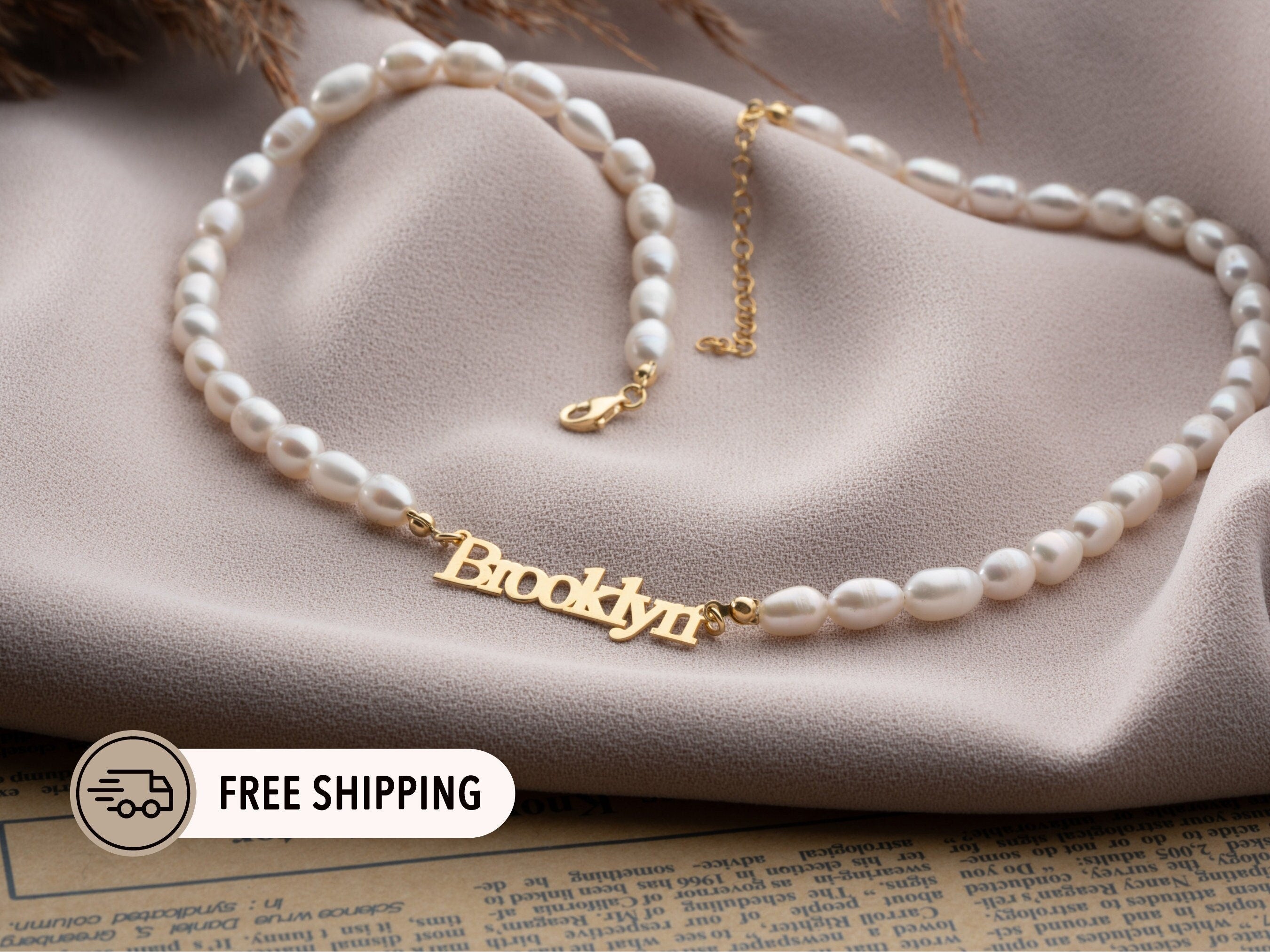 Personalized Name Necklace with Pearl Chain