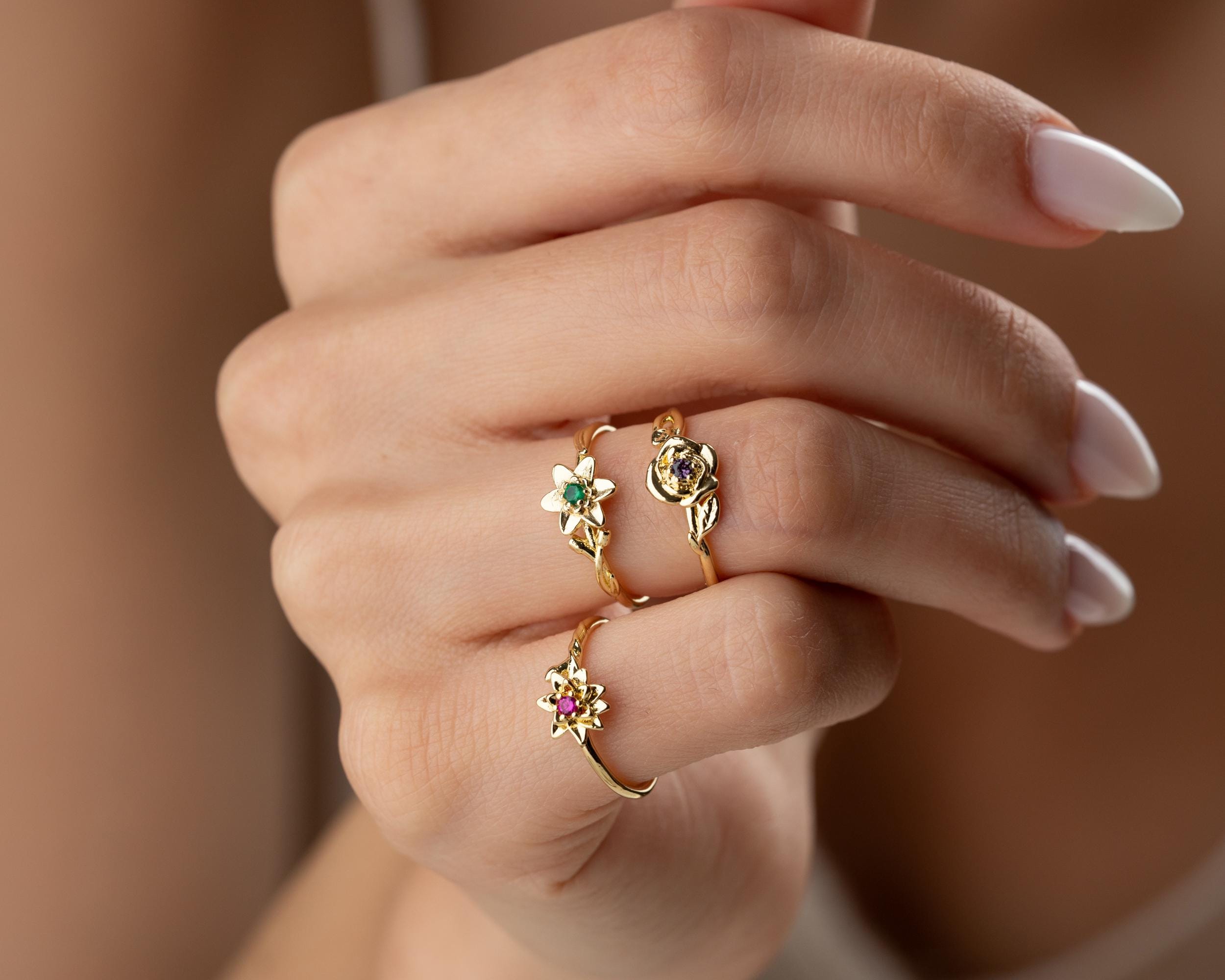 Birth Flower Ring with Birthstone